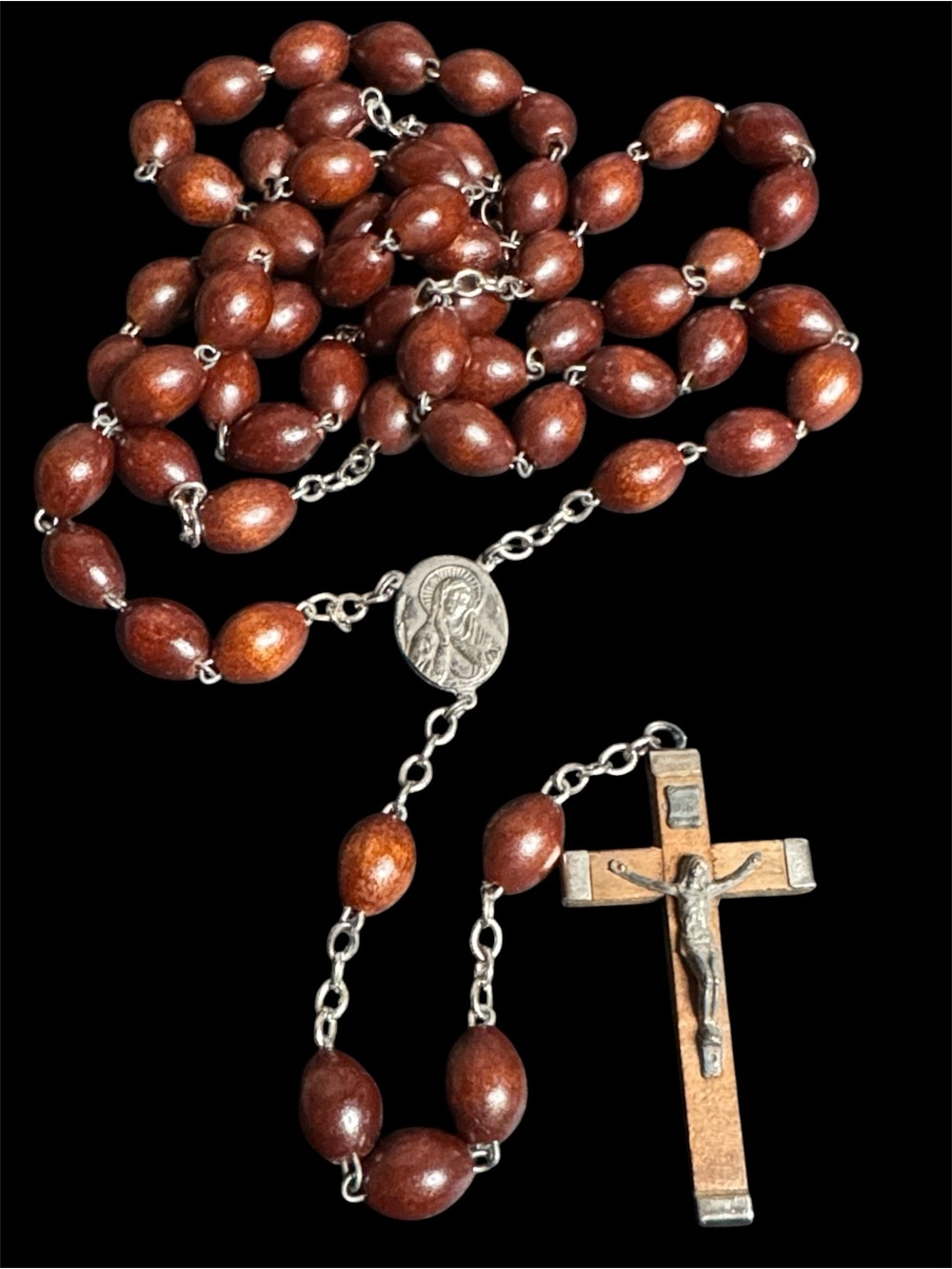 Vintage Brown Seed Bead ROSARY Signed Italy